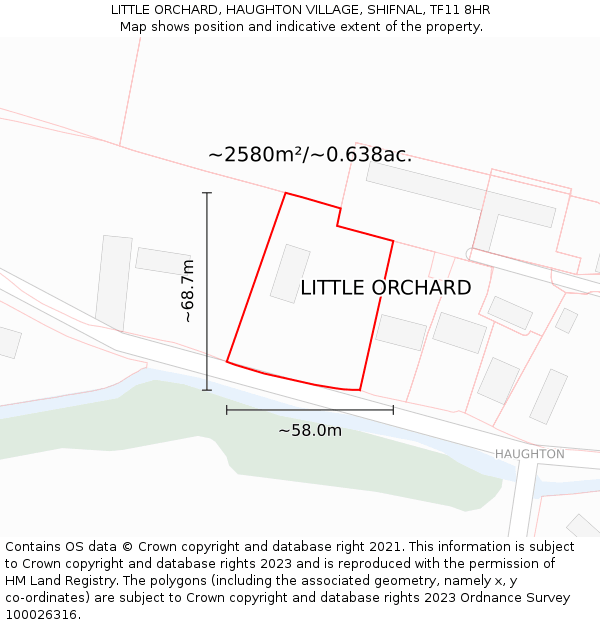 LITTLE ORCHARD, HAUGHTON VILLAGE, SHIFNAL, TF11 8HR: Plot and title map