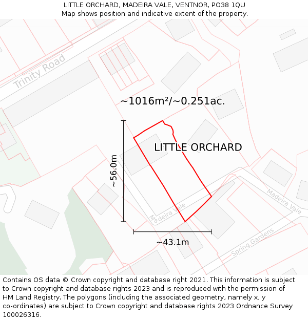 LITTLE ORCHARD, MADEIRA VALE, VENTNOR, PO38 1QU: Plot and title map