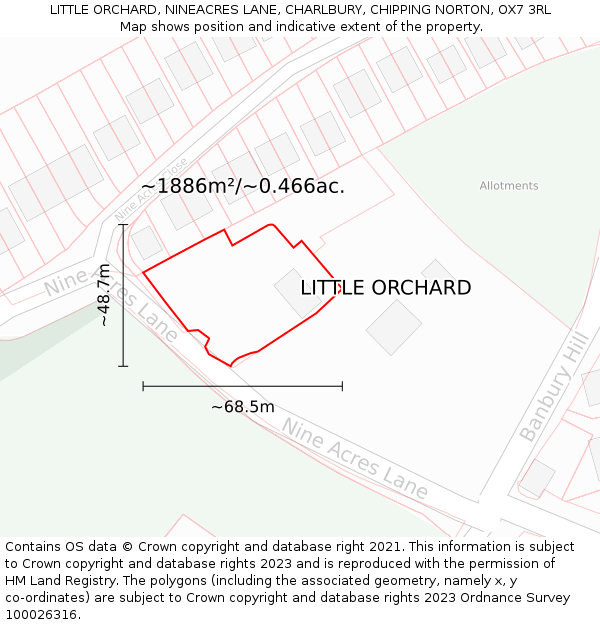 LITTLE ORCHARD, NINEACRES LANE, CHARLBURY, CHIPPING NORTON, OX7 3RL: Plot and title map