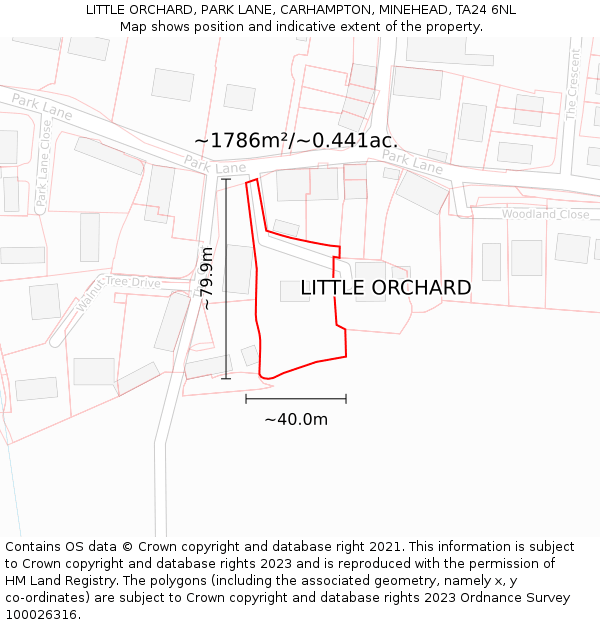 LITTLE ORCHARD, PARK LANE, CARHAMPTON, MINEHEAD, TA24 6NL: Plot and title map