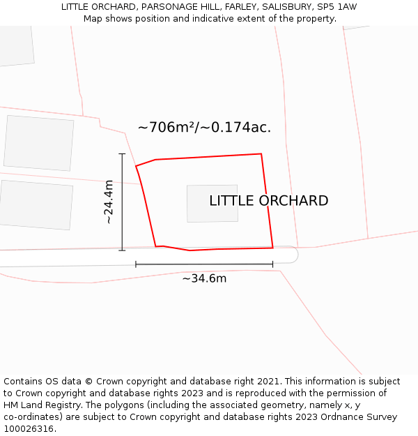 LITTLE ORCHARD, PARSONAGE HILL, FARLEY, SALISBURY, SP5 1AW: Plot and title map