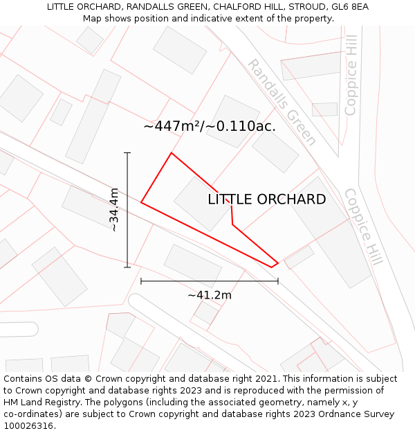 LITTLE ORCHARD, RANDALLS GREEN, CHALFORD HILL, STROUD, GL6 8EA: Plot and title map