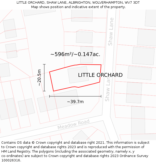 LITTLE ORCHARD, SHAW LANE, ALBRIGHTON, WOLVERHAMPTON, WV7 3DT: Plot and title map