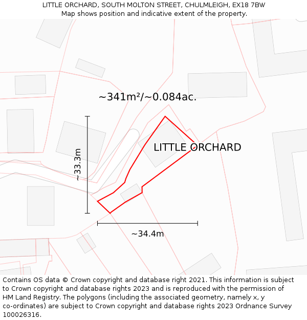 LITTLE ORCHARD, SOUTH MOLTON STREET, CHULMLEIGH, EX18 7BW: Plot and title map