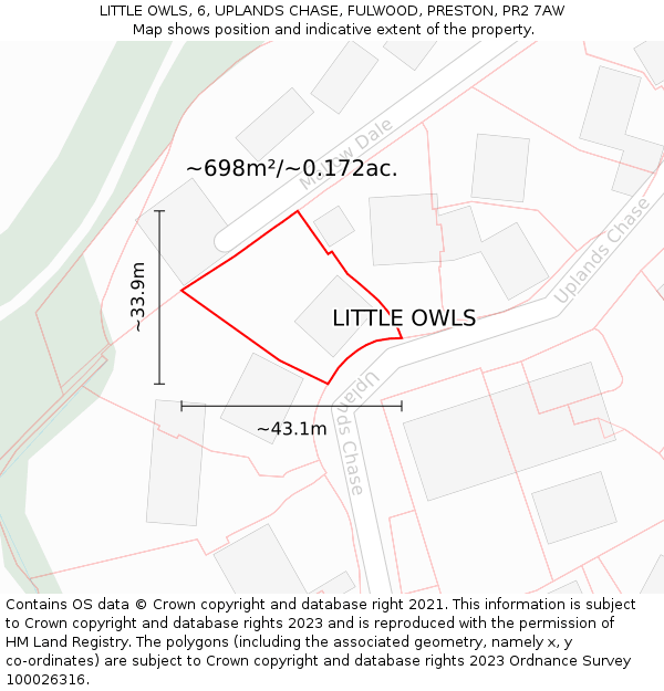 LITTLE OWLS, 6, UPLANDS CHASE, FULWOOD, PRESTON, PR2 7AW: Plot and title map