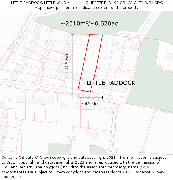 LITTLE PADDOCK, LITTLE WINDMILL HILL, CHIPPERFIELD, KINGS LANGLEY, WD4 9DG: Plot and title map