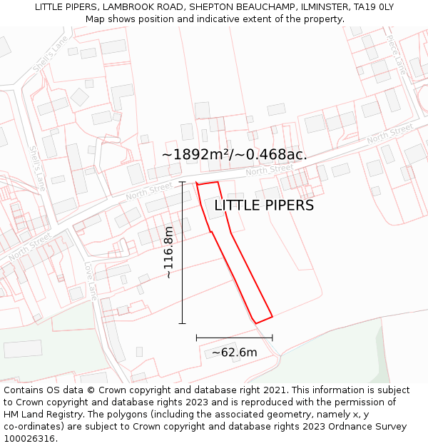 LITTLE PIPERS, LAMBROOK ROAD, SHEPTON BEAUCHAMP, ILMINSTER, TA19 0LY: Plot and title map
