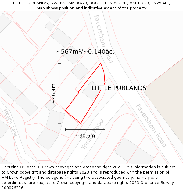 LITTLE PURLANDS, FAVERSHAM ROAD, BOUGHTON ALUPH, ASHFORD, TN25 4PQ: Plot and title map