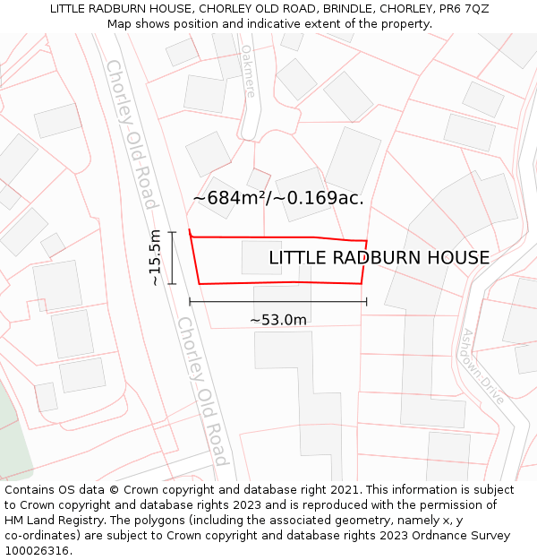 LITTLE RADBURN HOUSE, CHORLEY OLD ROAD, BRINDLE, CHORLEY, PR6 7QZ: Plot and title map