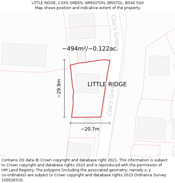 LITTLE RIDGE, COXS GREEN, WRINGTON, BRISTOL, BS40 5QX: Plot and title map