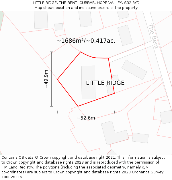 LITTLE RIDGE, THE BENT, CURBAR, HOPE VALLEY, S32 3YD: Plot and title map