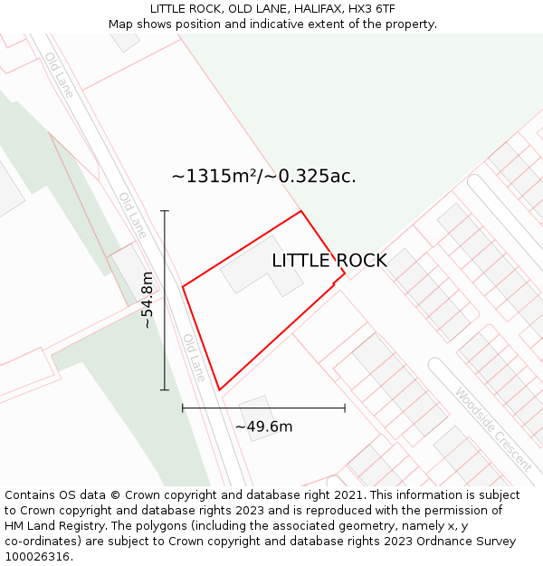 LITTLE ROCK, OLD LANE, HALIFAX, HX3 6TF: Plot and title map