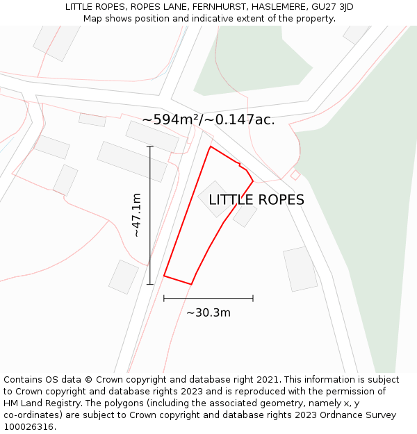 LITTLE ROPES, ROPES LANE, FERNHURST, HASLEMERE, GU27 3JD: Plot and title map