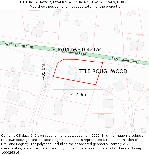 LITTLE ROUGHWOOD, LOWER STATION ROAD, NEWICK, LEWES, BN8 4HT: Plot and title map