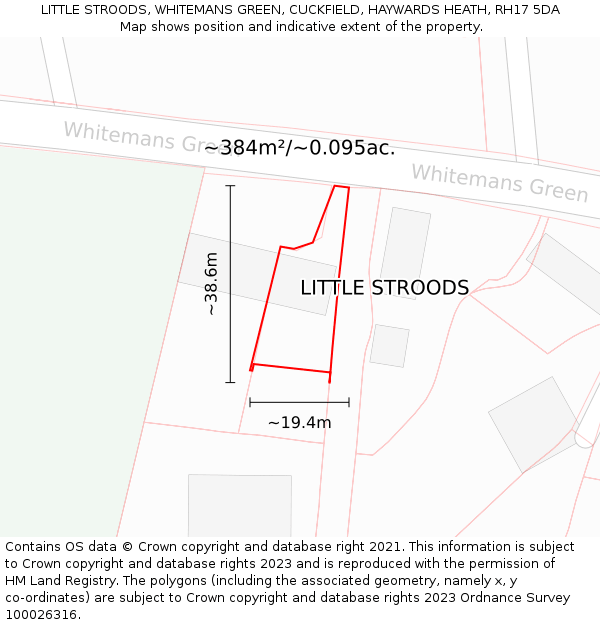 LITTLE STROODS, WHITEMANS GREEN, CUCKFIELD, HAYWARDS HEATH, RH17 5DA: Plot and title map