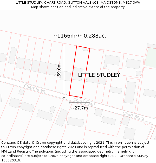 LITTLE STUDLEY, CHART ROAD, SUTTON VALENCE, MAIDSTONE, ME17 3AW: Plot and title map