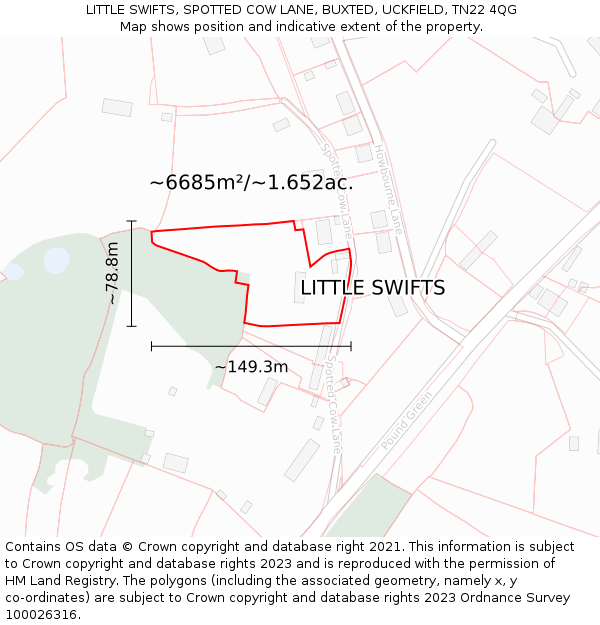 LITTLE SWIFTS, SPOTTED COW LANE, BUXTED, UCKFIELD, TN22 4QG: Plot and title map