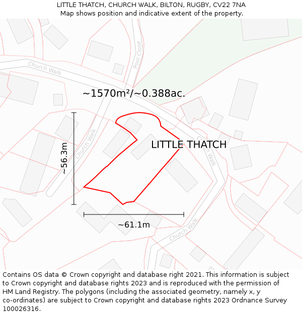 LITTLE THATCH, CHURCH WALK, BILTON, RUGBY, CV22 7NA: Plot and title map