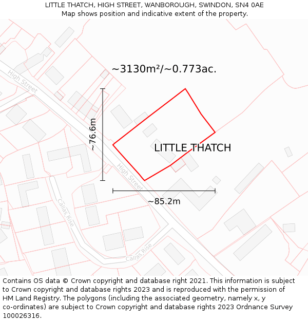 LITTLE THATCH, HIGH STREET, WANBOROUGH, SWINDON, SN4 0AE: Plot and title map