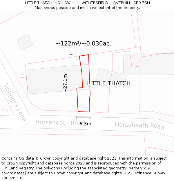 LITTLE THATCH, HOLLOW HILL, WITHERSFIELD, HAVERHILL, CB9 7SH: Plot and title map