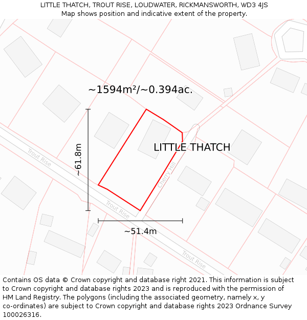 LITTLE THATCH, TROUT RISE, LOUDWATER, RICKMANSWORTH, WD3 4JS: Plot and title map