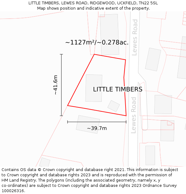 LITTLE TIMBERS, LEWES ROAD, RIDGEWOOD, UCKFIELD, TN22 5SL: Plot and title map