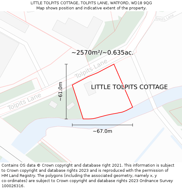 LITTLE TOLPITS COTTAGE, TOLPITS LANE, WATFORD, WD18 9QG: Plot and title map