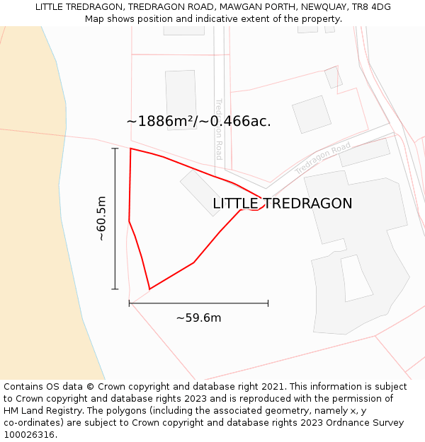 LITTLE TREDRAGON, TREDRAGON ROAD, MAWGAN PORTH, NEWQUAY, TR8 4DG: Plot and title map