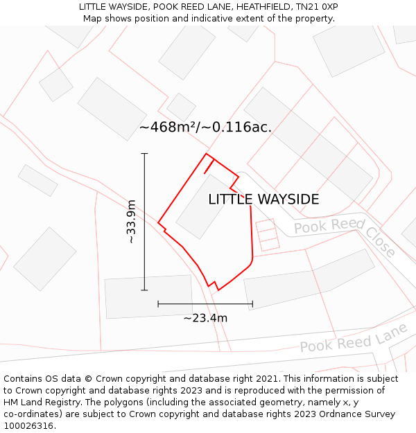 LITTLE WAYSIDE, POOK REED LANE, HEATHFIELD, TN21 0XP: Plot and title map