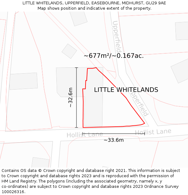 LITTLE WHITELANDS, UPPERFIELD, EASEBOURNE, MIDHURST, GU29 9AE: Plot and title map