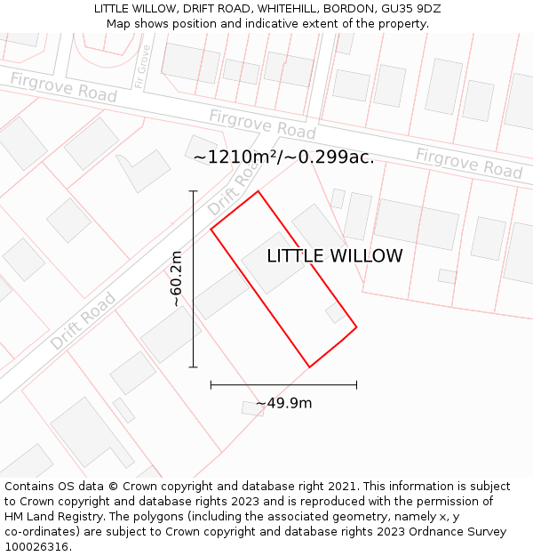 LITTLE WILLOW, DRIFT ROAD, WHITEHILL, BORDON, GU35 9DZ: Plot and title map