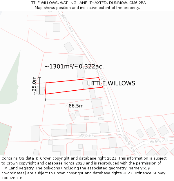 LITTLE WILLOWS, WATLING LANE, THAXTED, DUNMOW, CM6 2RA: Plot and title map