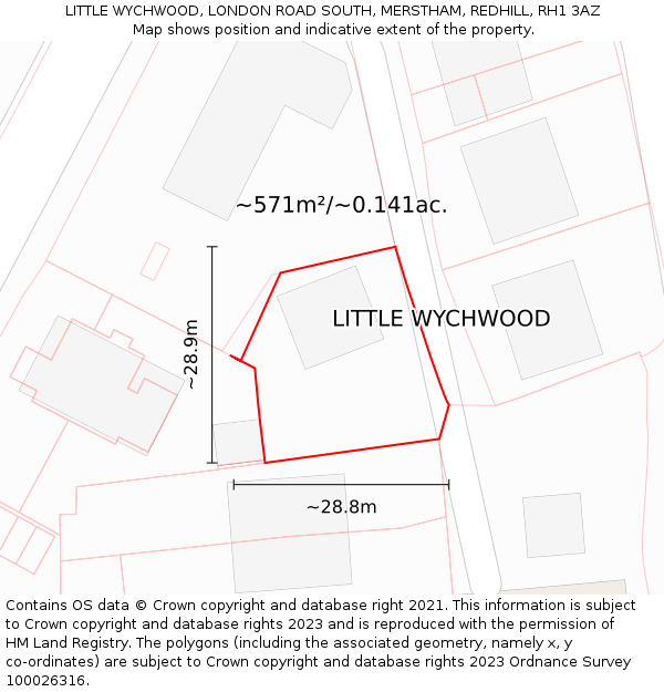 LITTLE WYCHWOOD, LONDON ROAD SOUTH, MERSTHAM, REDHILL, RH1 3AZ: Plot and title map