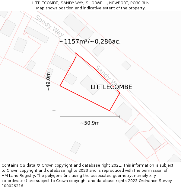 LITTLECOMBE, SANDY WAY, SHORWELL, NEWPORT, PO30 3LN: Plot and title map