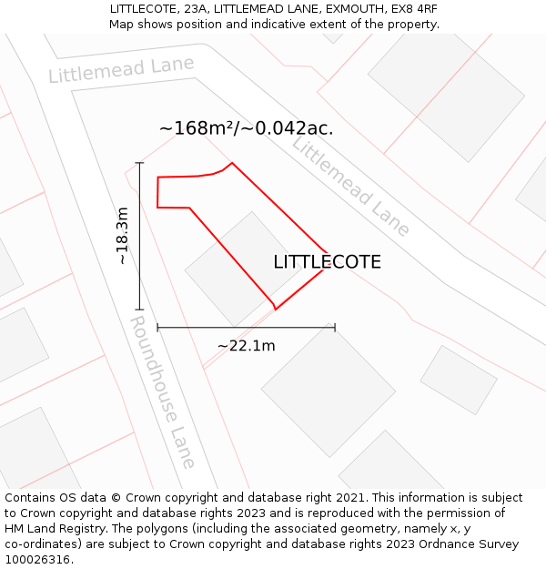 LITTLECOTE, 23A, LITTLEMEAD LANE, EXMOUTH, EX8 4RF: Plot and title map
