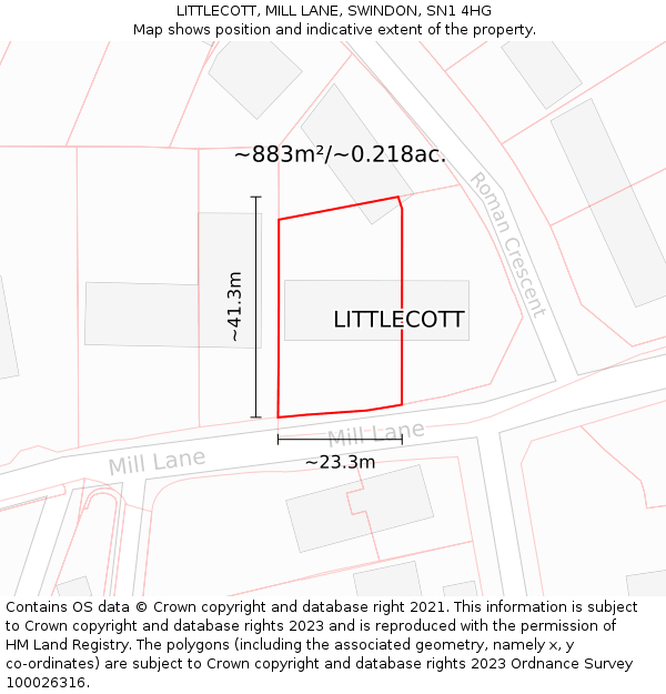 LITTLECOTT, MILL LANE, SWINDON, SN1 4HG: Plot and title map