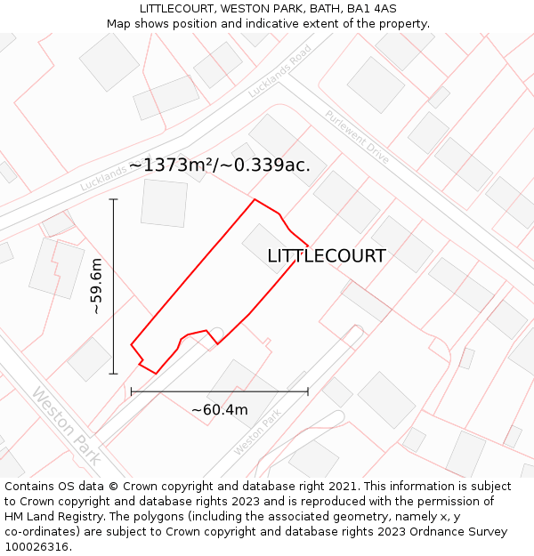 LITTLECOURT, WESTON PARK, BATH, BA1 4AS: Plot and title map