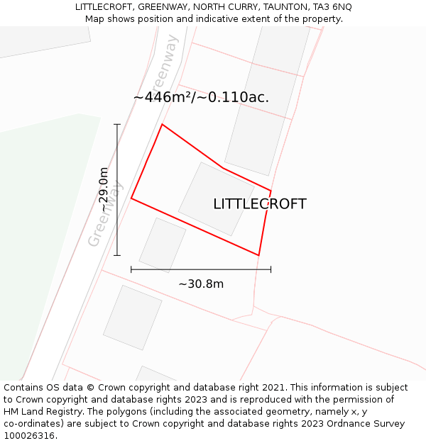 LITTLECROFT, GREENWAY, NORTH CURRY, TAUNTON, TA3 6NQ: Plot and title map