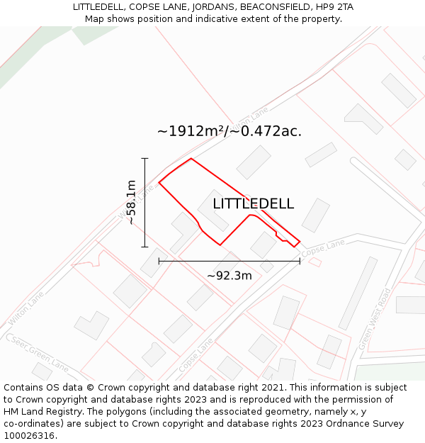 LITTLEDELL, COPSE LANE, JORDANS, BEACONSFIELD, HP9 2TA: Plot and title map