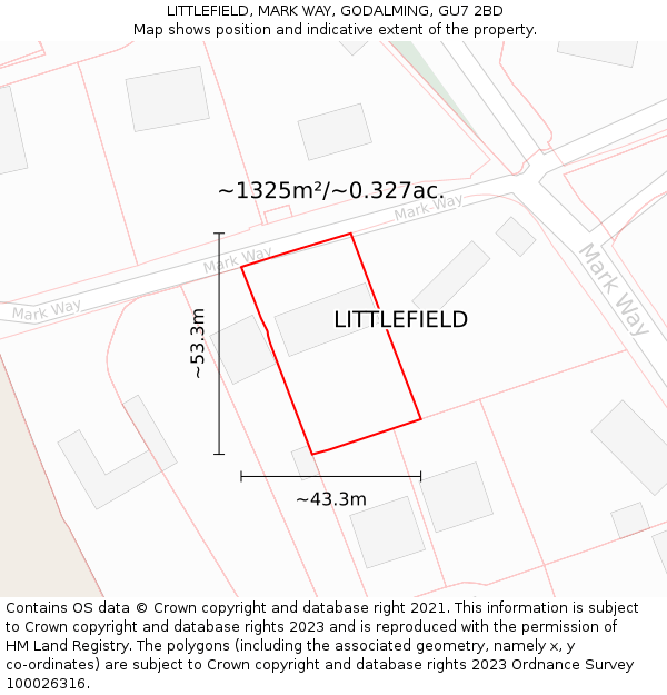 LITTLEFIELD, MARK WAY, GODALMING, GU7 2BD: Plot and title map