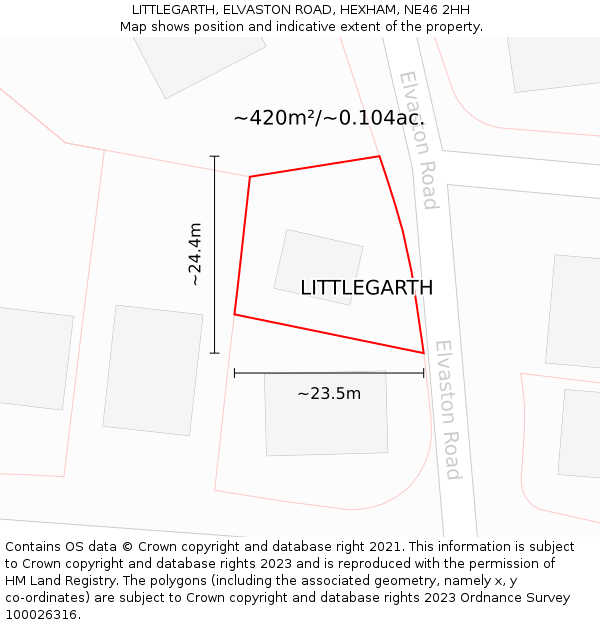 LITTLEGARTH, ELVASTON ROAD, HEXHAM, NE46 2HH: Plot and title map