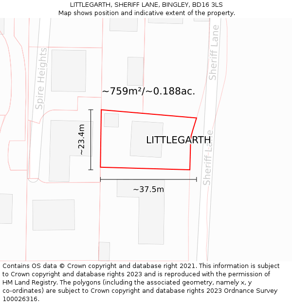 LITTLEGARTH, SHERIFF LANE, BINGLEY, BD16 3LS: Plot and title map