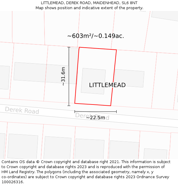 LITTLEMEAD, DEREK ROAD, MAIDENHEAD, SL6 8NT: Plot and title map