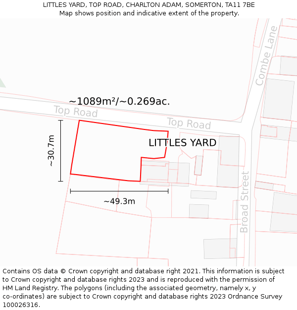 LITTLES YARD, TOP ROAD, CHARLTON ADAM, SOMERTON, TA11 7BE: Plot and title map