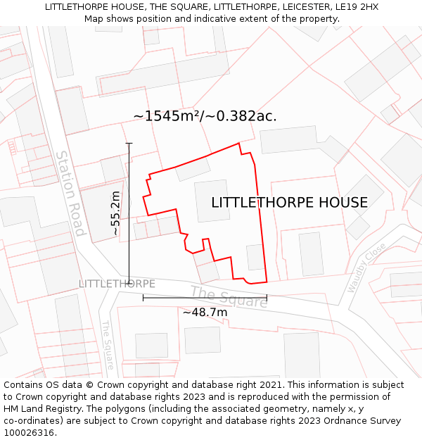 LITTLETHORPE HOUSE, THE SQUARE, LITTLETHORPE, LEICESTER, LE19 2HX: Plot and title map