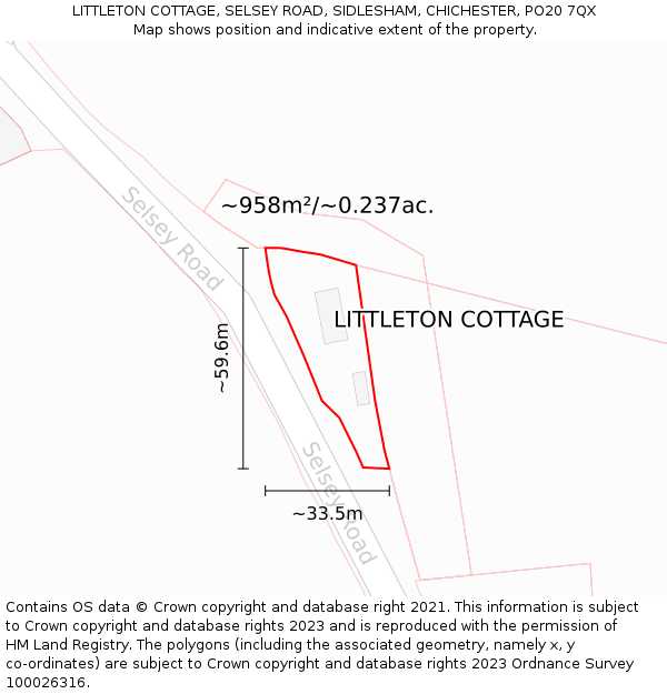 LITTLETON COTTAGE, SELSEY ROAD, SIDLESHAM, CHICHESTER, PO20 7QX: Plot and title map