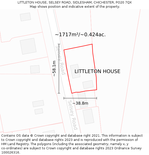 LITTLETON HOUSE, SELSEY ROAD, SIDLESHAM, CHICHESTER, PO20 7QX: Plot and title map