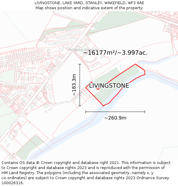 LIVINGSTONE, LAKE YARD, STANLEY, WAKEFIELD, WF3 4AE: Plot and title map