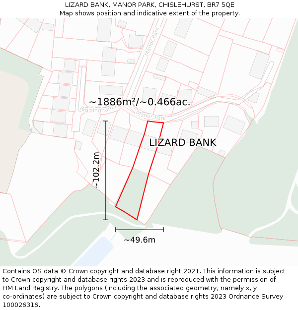 LIZARD BANK, MANOR PARK, CHISLEHURST, BR7 5QE: Plot and title map