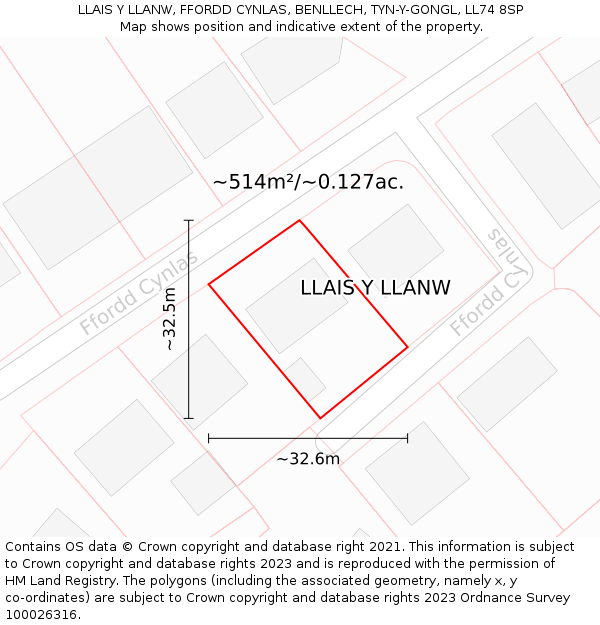 LLAIS Y LLANW, FFORDD CYNLAS, BENLLECH, TYN-Y-GONGL, LL74 8SP: Plot and title map